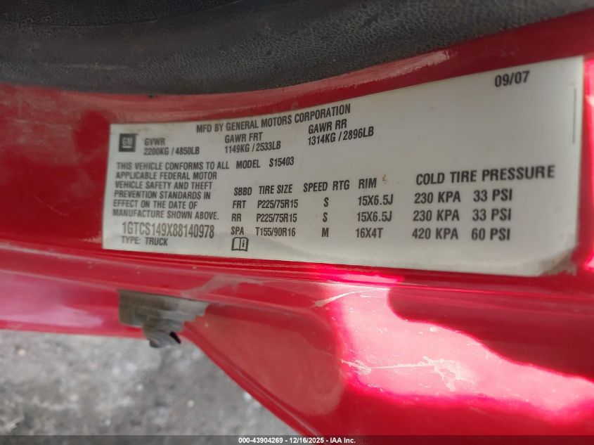 2008 GMC Canyon Sle1 VIN: 1GTCS149X88140978 Lot: 43904269