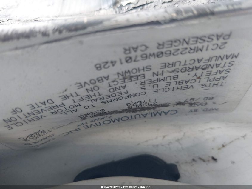 1998 Chevrolet Metro VIN: 2C1MR2260W6701428 Lot: 43904299