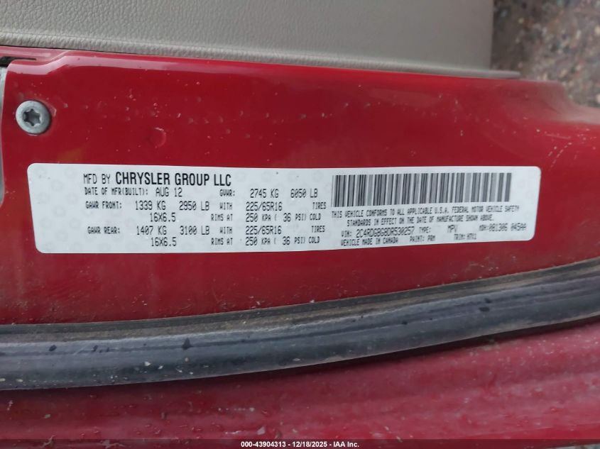 2013 Dodge Grand Caravan American Value Pkg VIN: 2C4RDGBG8DR530257 Lot: 43904313