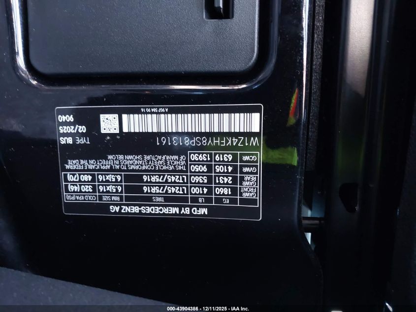 2025 Mercedes-Benz Sprinter 2500 Standard Roof 4-Cyl Diesel VIN: W1Z4KFHY8SP813161 Lot: 43904386