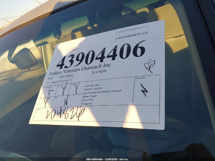 2005 Hyundai Tucson Gls/Lx VIN: KM8JN12D05U061579 Lot: 43904406