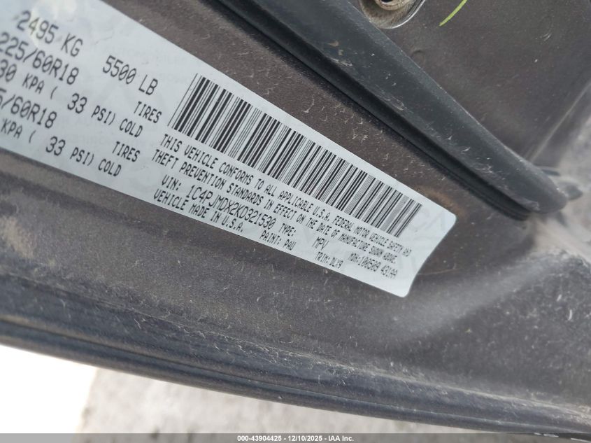 2019 Jeep Cherokee Limited 4X4 VIN: 1C4PJMDX2KD321530 Lot: 43904425