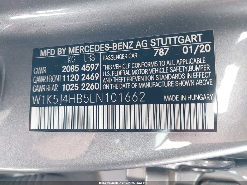 2020 Mercedes-Benz Cla 250 4Matic VIN: W1K5J4HB5LN101662 Lot: 43904488