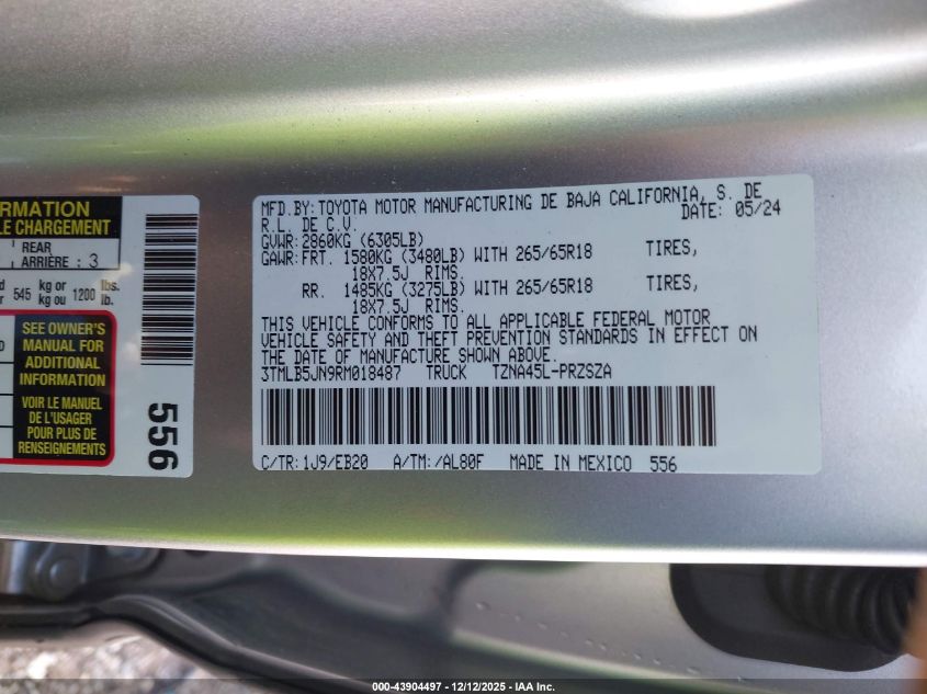 2024 Toyota Tacoma Limited VIN: 3TMLB5JN9RM018487 Lot: 43904497