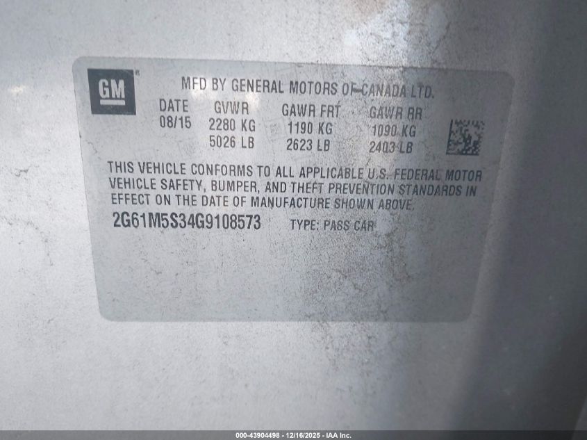 2016 Cadillac Xts Luxury Collection VIN: 2G61M5S34G9108573 Lot: 43904498