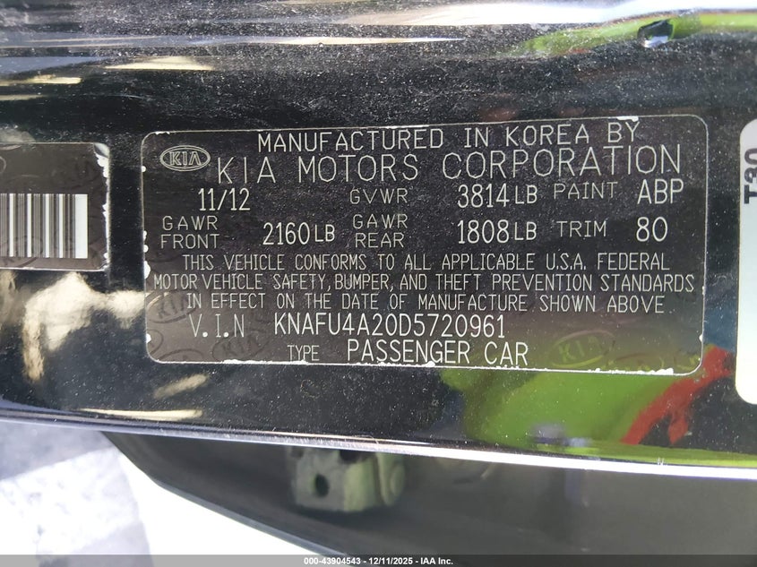 KNAFU4A20D5720961 2013 KIA FORTE photo no. 9