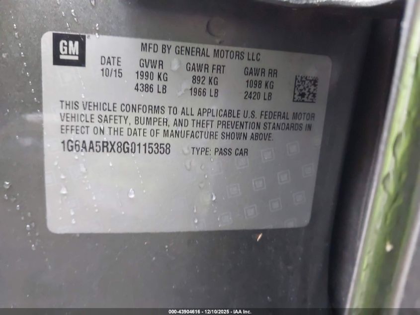 2016 Cadillac Ats Standard VIN: 1G6AA5RX8G0115358 Lot: 43904616