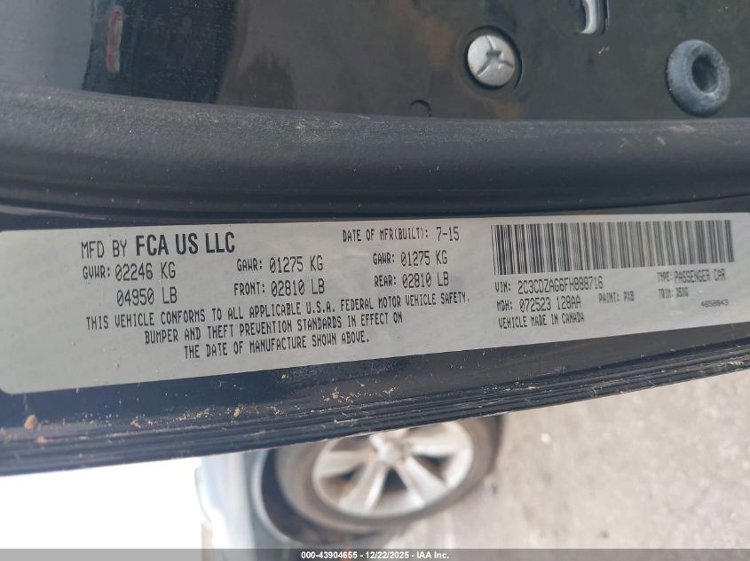 2015 Dodge Challenger Sxt VIN: 2C3CDZAG6FH888716 Lot: 43904655