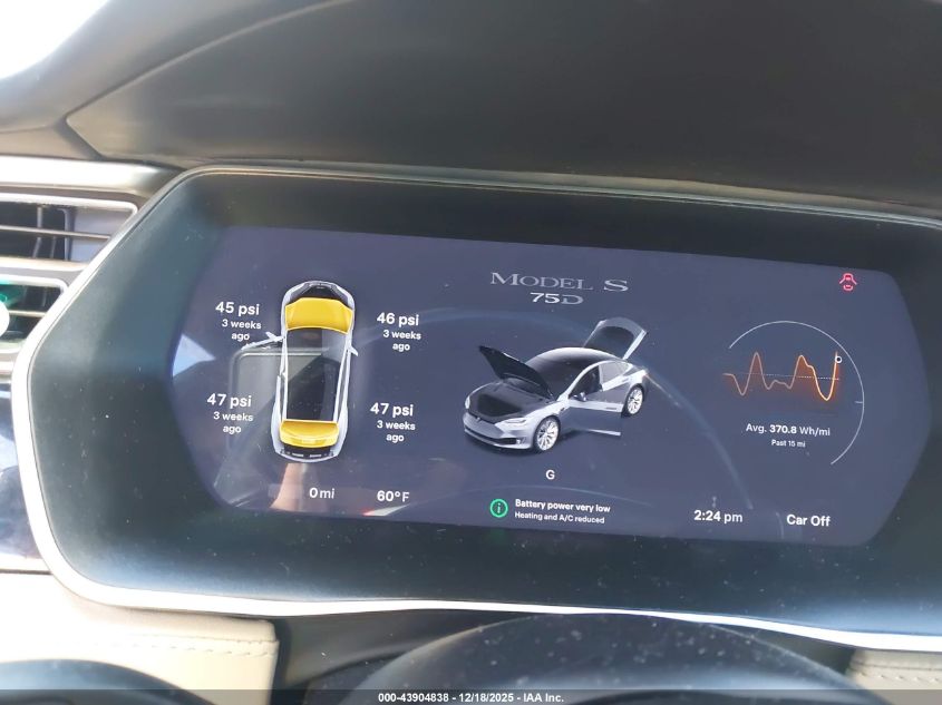 2016 Tesla Model S 60D/70D/75D/85D/90D VIN: 5YJSA1E24GF174235 Lot: 43904838