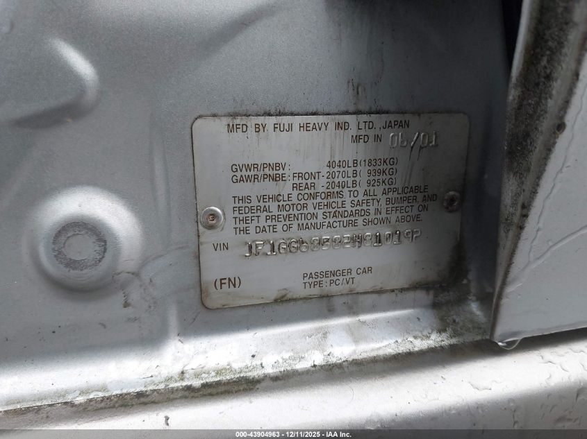 2002 Subaru Impreza Outback Sport VIN: JF1GG68582H810192 Lot: 43904963