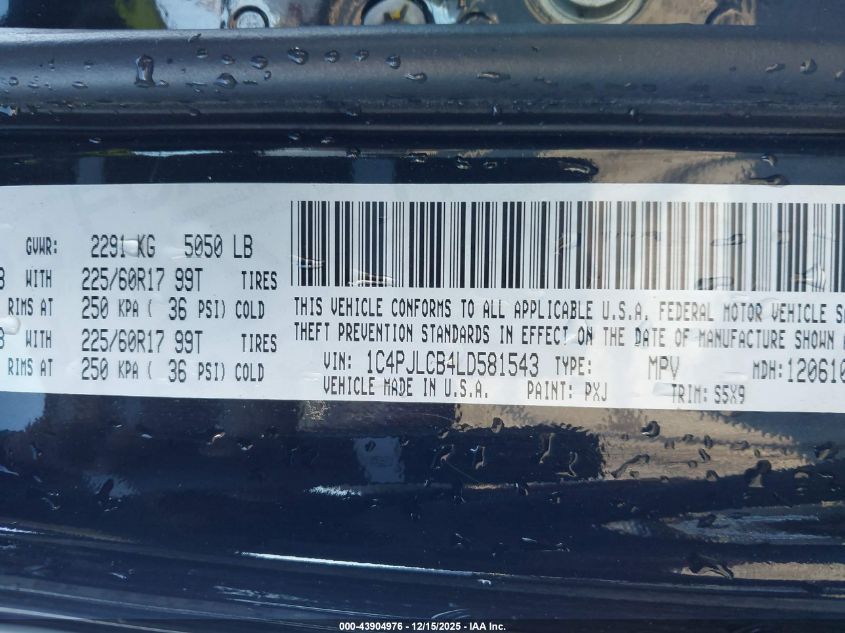 2020 Jeep Cherokee Latitude Fwd VIN: 1C4PJLCB4LD581543 Lot: 43904976