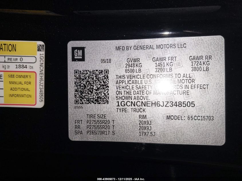 2018 Chevrolet Silverado 1500 Wt VIN: 1GCNCNEH6JZ348505 Lot: 43905073