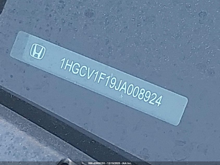 2018 Honda Accord Lx VIN: 1HGCV1F19JA008924 Lot: 43905153