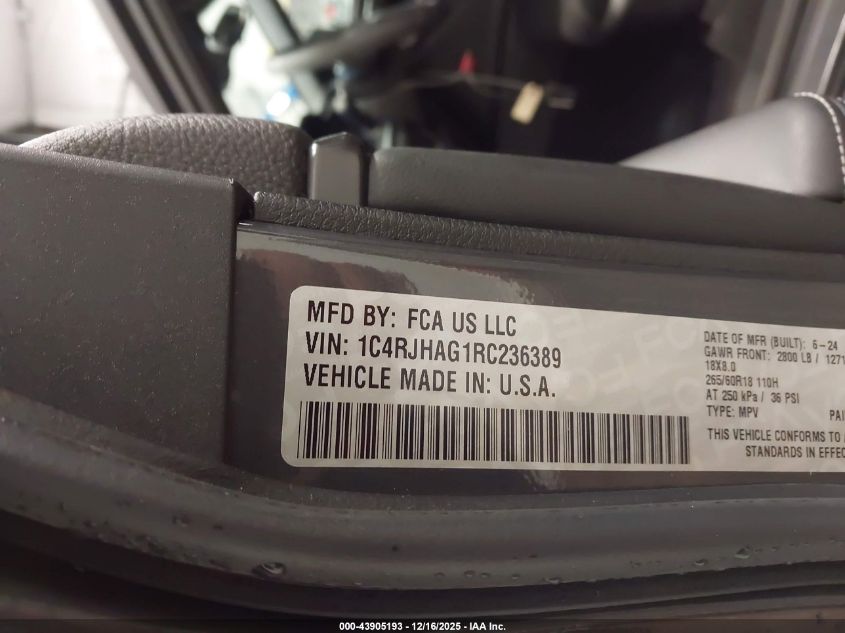 2024 Jeep Grand Cherokee Laredo X 4X4 VIN: 1C4RJHAG1RC236389 Lot: 43905193