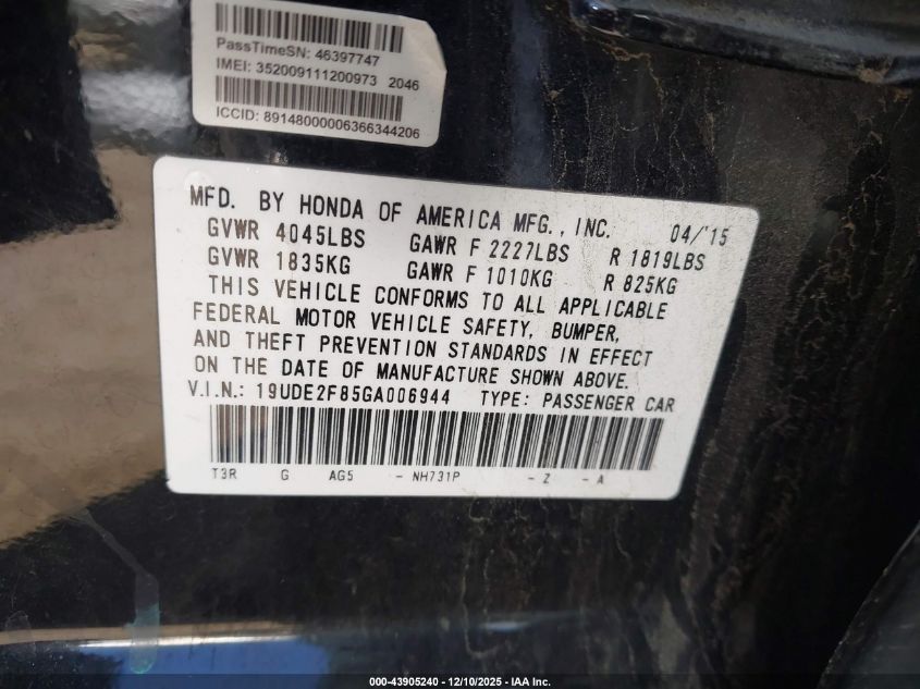 2016 Acura Ilx Premium A-Spec Packages/Technology Plus A-Spec Packages VIN: 19UDE2F85GA006944 Lot: 43905240