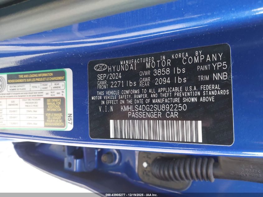 2025 Hyundai Elantra Sel Convenience VIN: KMHLS4DG2SU892250 Lot: 43905277