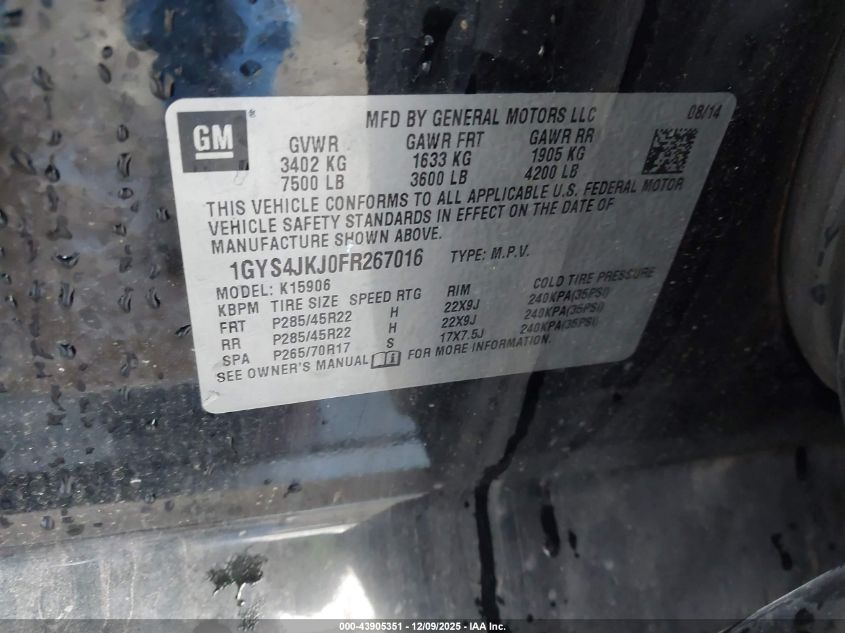 2015 Cadillac Escalade Esv Premium VIN: 1GYS4JKJ0FR267016 Lot: 43905351