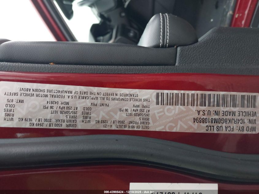 2021 Jeep Grand Cherokee L Limited 4X4 VIN: 1C4RJKBG0M8108894 Lot: 43905424