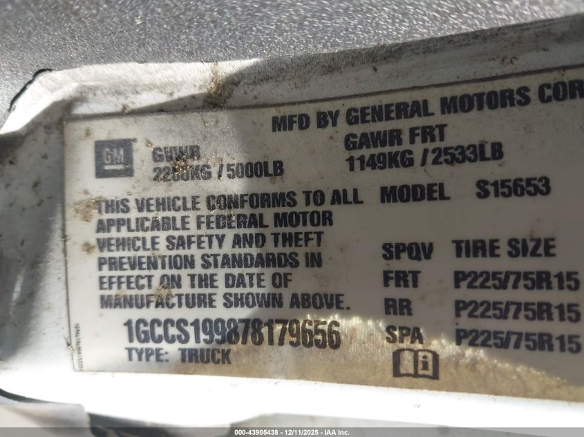 2007 Chevrolet Colorado Lt VIN: 1GCCS199878179656 Lot: 43905438