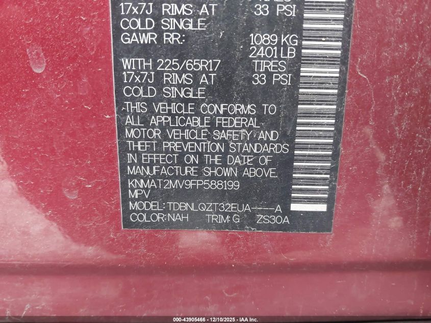 2015 Nissan Rogue Sv VIN: KNMAT2MV9FP588199 Lot: 43905466