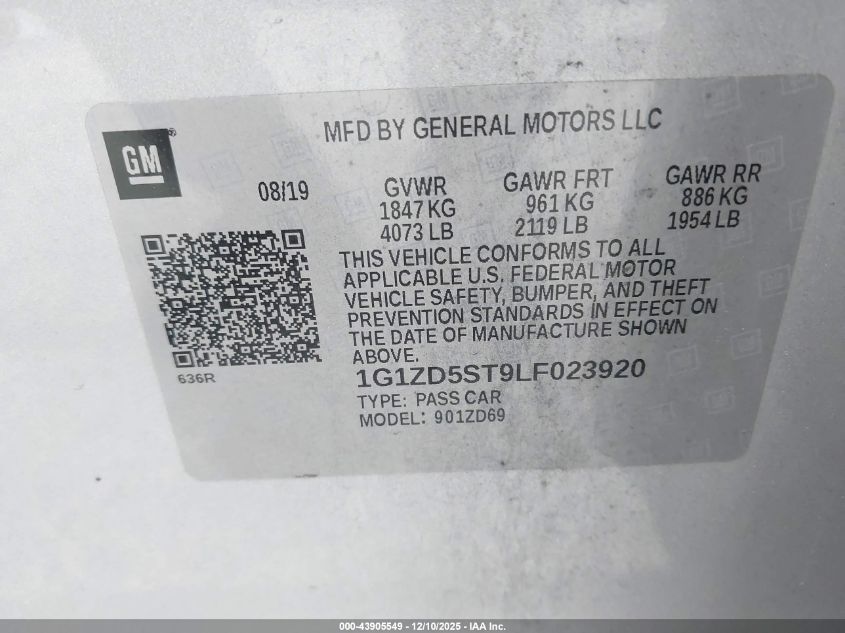 2020 Chevrolet Malibu Fwd Lt VIN: 1G1ZD5ST9LF023920 Lot: 43905549