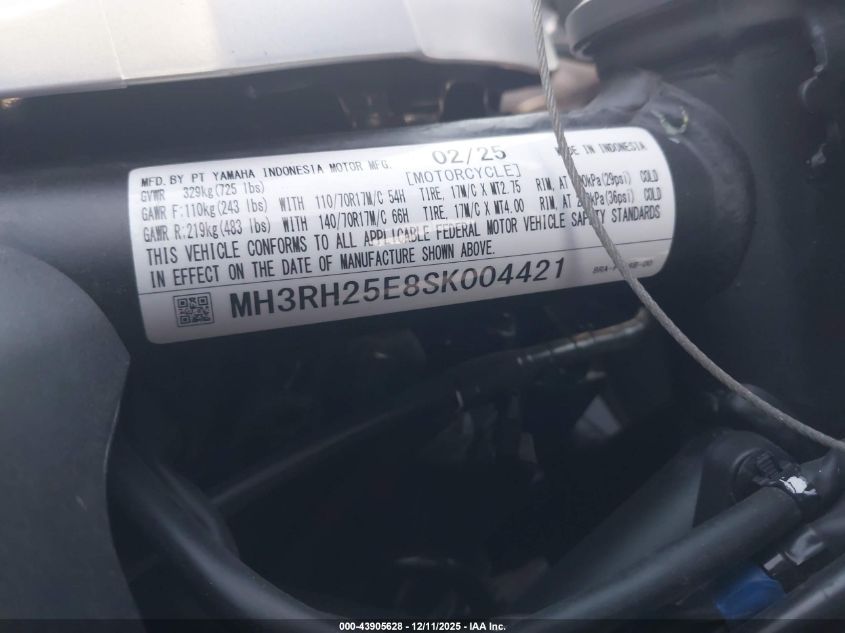 2025 Yamaha Yfz320 A VIN: MH3RH25E8SK004421 Lot: 43905628