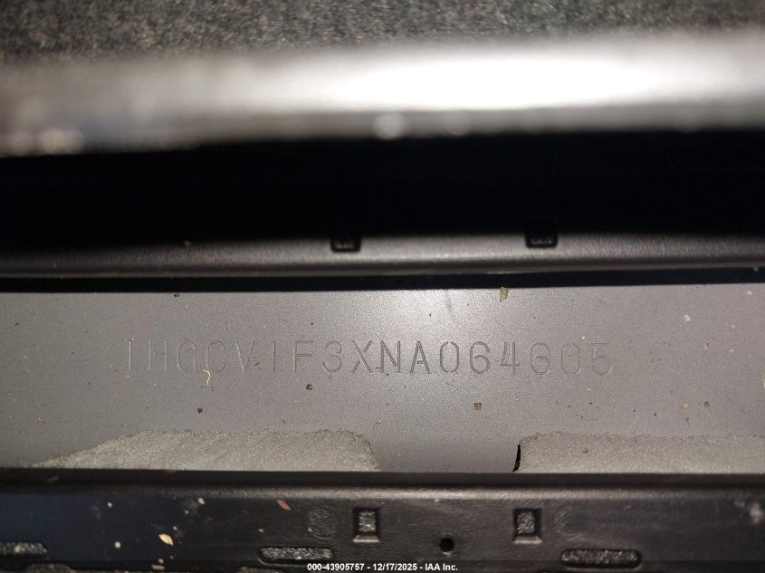 2022 Honda Accord Sport VIN: 1HGCV1F3XNA064605 Lot: 43905757