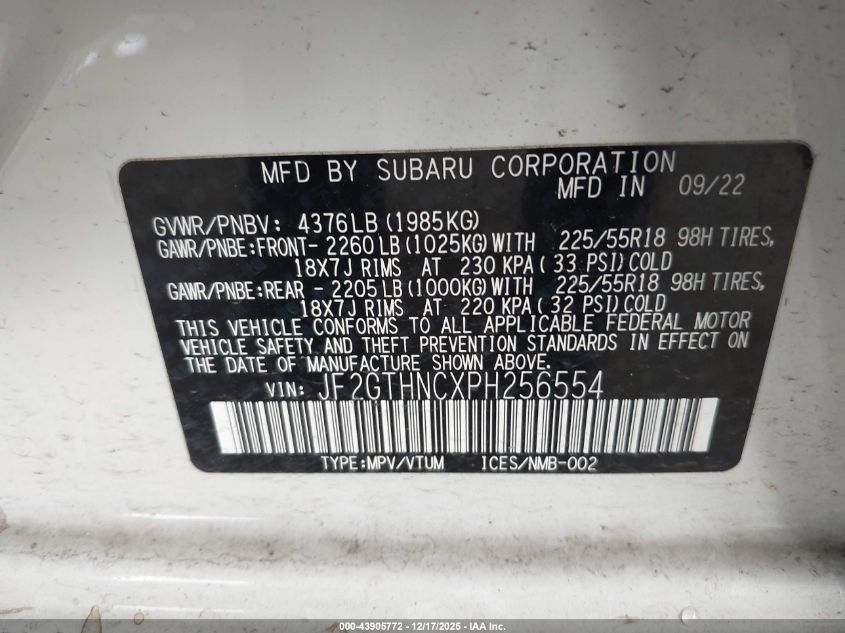 2023 Subaru Crosstrek Limited VIN: JF2GTHNCXPH256554 Lot: 43905772