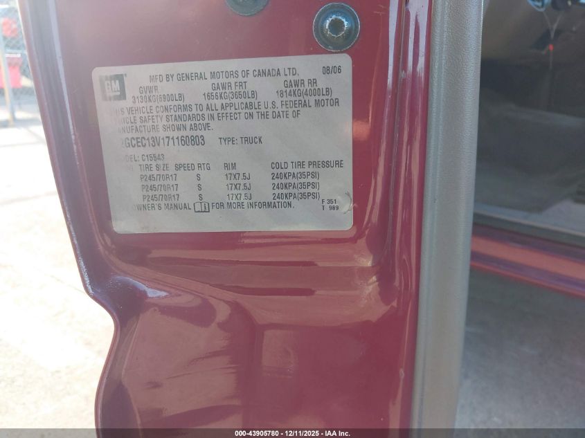 2007 Chevrolet Silverado 1500 Classic Ls VIN: 2GCEC13V171160803 Lot: 43905780