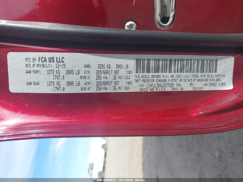 2020 Jeep Cherokee Latitude Fwd VIN: 1C4PJLCB4LD577329 Lot: 43905812