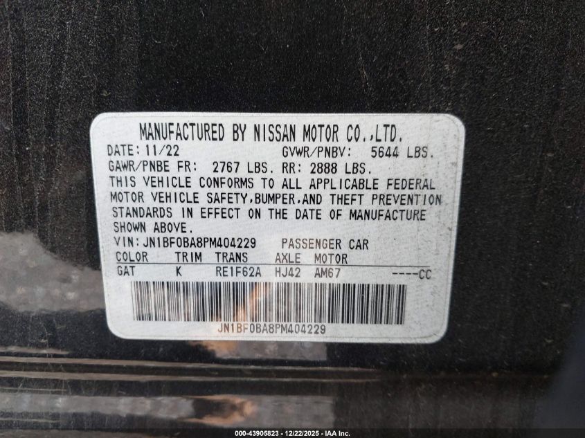 2023 Nissan Ariya Empower+ VIN: JN1BF0BA8PM404229 Lot: 43905823