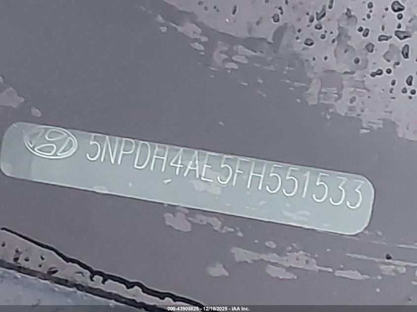 2015 Hyundai Elantra Se VIN: 5NPDH4AE5FH551533 Lot: 43905825