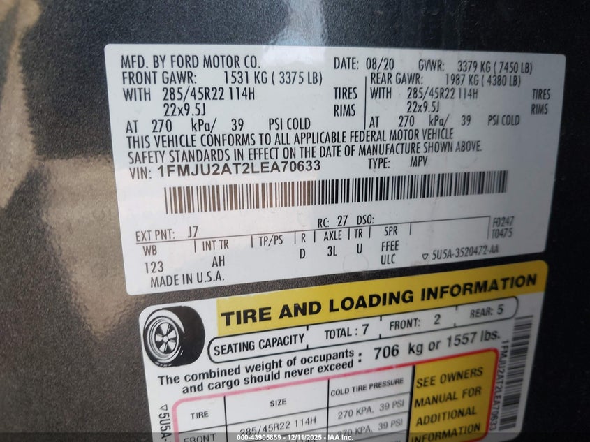 1FMJU2AT2LEA70633 2020 FORD EXPEDITION photo no. 9
