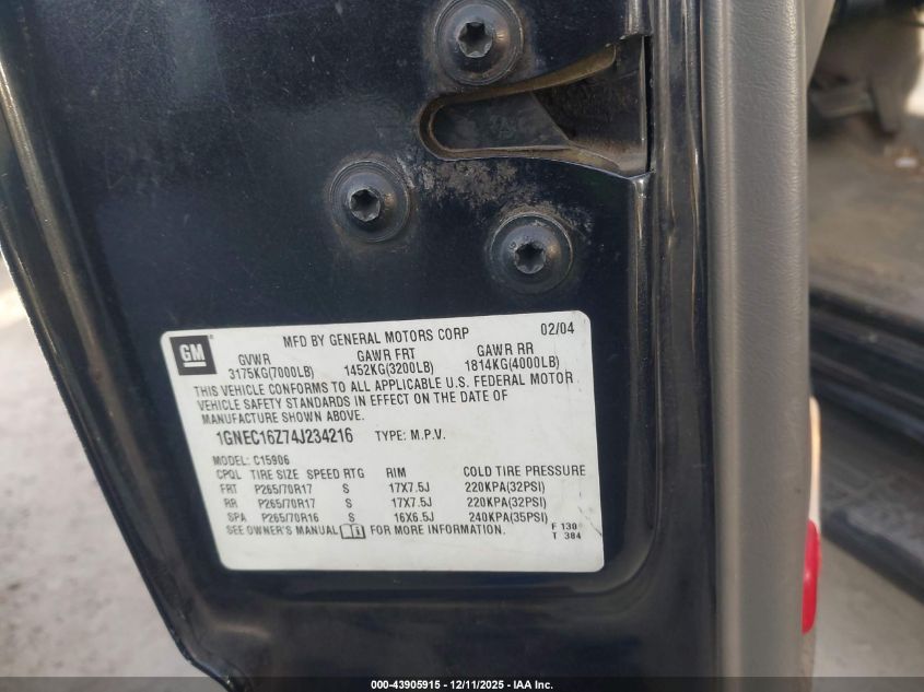 2004 Chevrolet Suburban 1500 Ls VIN: 1GNEC16Z74J234216 Lot: 43905915