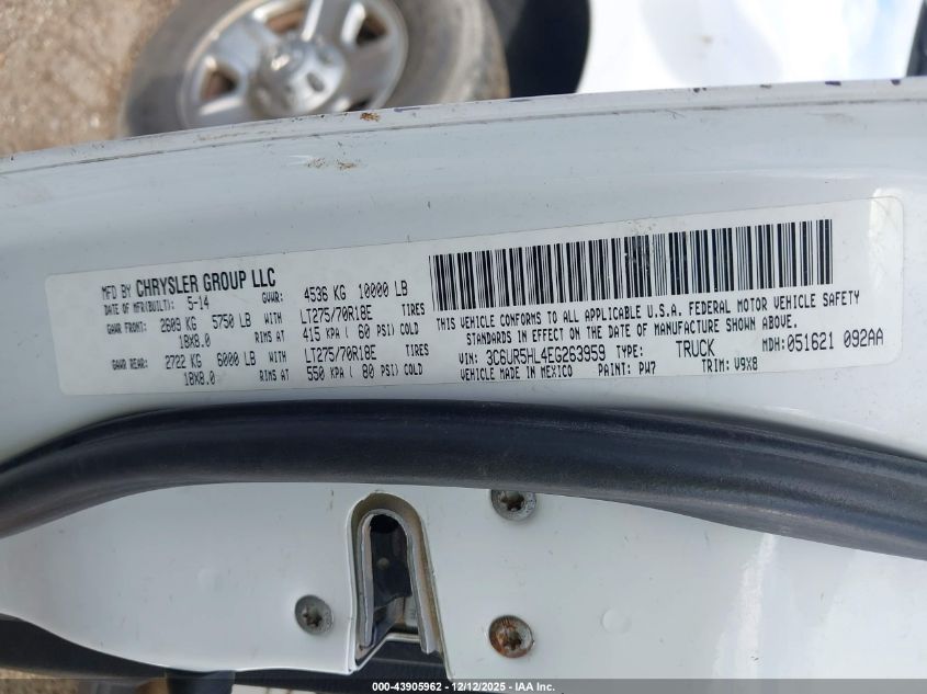2014 Ram 2500 Tradesman VIN: 3C6UR5HL4EG263959 Lot: 43905962