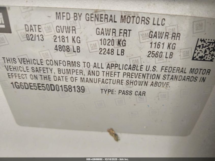 2013 Cadillac Cts Luxury VIN: 1G6DE5E50D0158139 Lot: 43906050