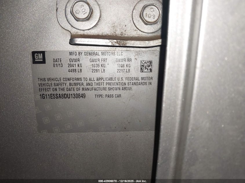 2013 Chevrolet Malibu 2Lt VIN: 1G11E5SA8DU130849 Lot: 43906078