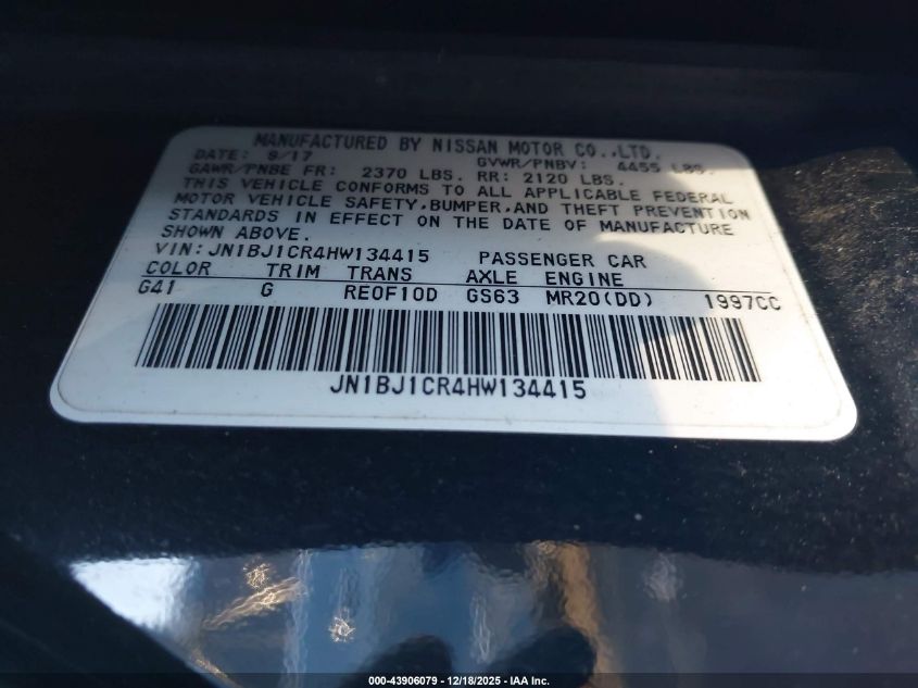 2017 Nissan Rogue Sport Sv VIN: JN1BJ1CR4HW134415 Lot: 43906079