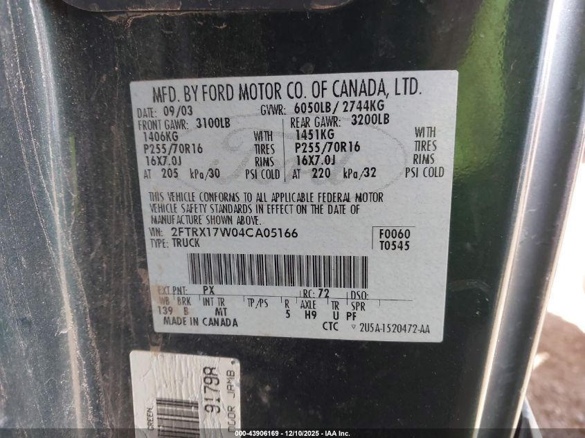 2004 Ford F-150 Heritage Xl/Xlt VIN: 2FTRX17W04CA05166 Lot: 43906169