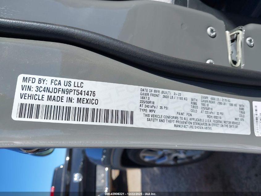 2023 Jeep Compass Latitude Lux Fwd VIN: 3C4NJDFN9PT541476 Lot: 43906321