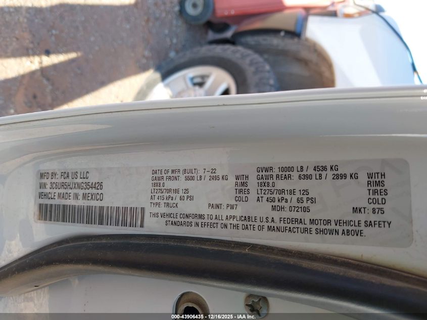 2022 Ram 2500 Tradesman 4X4 8' Box VIN: 3C6UR5HJXNG354426 Lot: 43906435