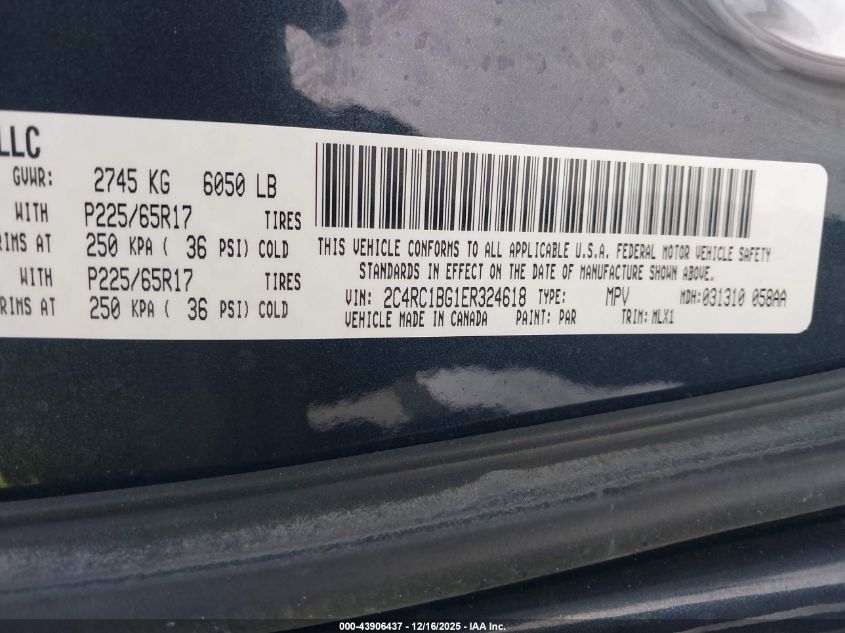 2014 Chrysler Town & Country Touring VIN: 2C4RC1BG1ER324618 Lot: 43906437