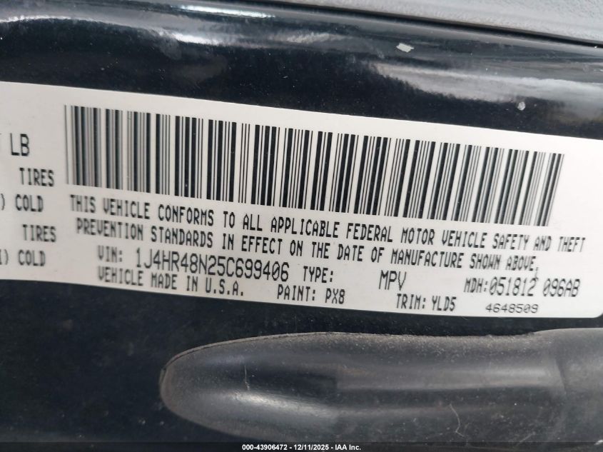 2005 Jeep Grand Cherokee Laredo VIN: 1J4HR48N25C699406 Lot: 43906472