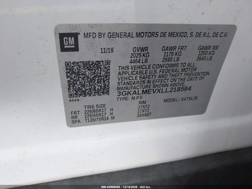 2020 GMC Terrain Fwd Sle VIN: 3GKALMEVXLL218594 Lot: 43906486