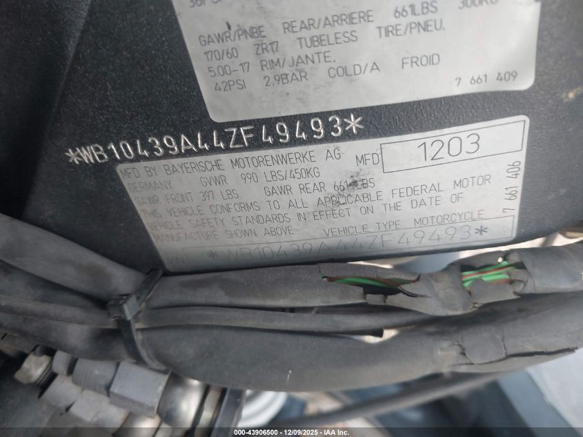 2004 BMW R1150 R VIN: WB10439A44ZF49493 Lot: 43906500