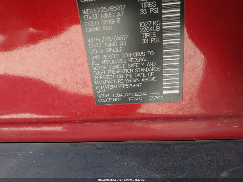 2015 Nissan Rogue Sv VIN: KNMAT2MT7FP575997 Lot: 43906674