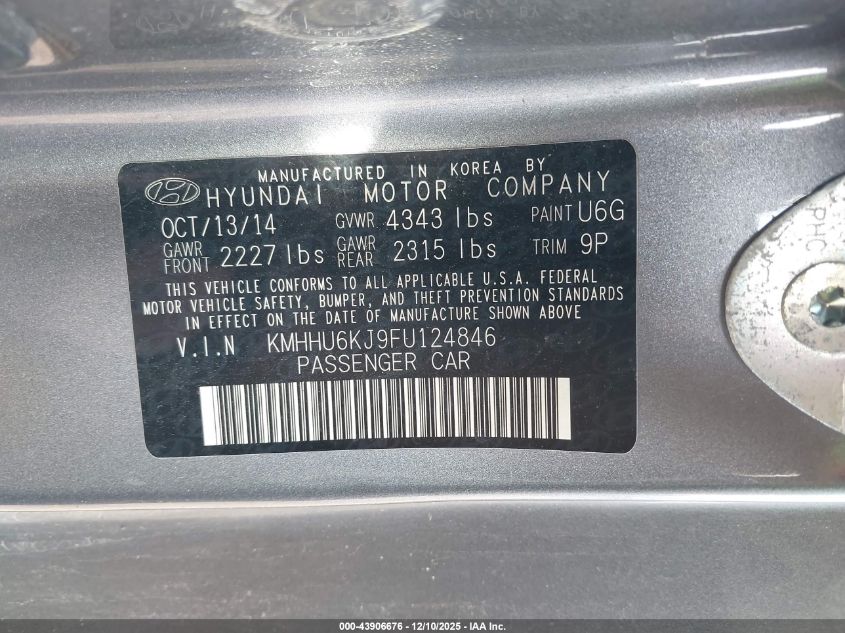 2015 Hyundai Genesis 3.8 R-Spec VIN: KMHHU6KJ9FU124846 Lot: 43906676
