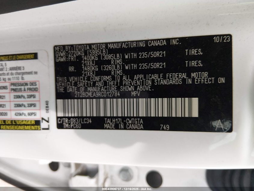 2024 Lexus Rx 500H F Sport Performance VIN: 2T2BCMEA9RC012784 Lot: 43906737