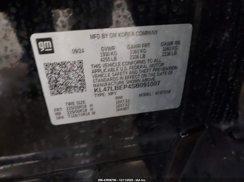 2025 Buick Envista Sport Touring Fwd VIN: KL47LBEP4SB091007 Lot: 43906798