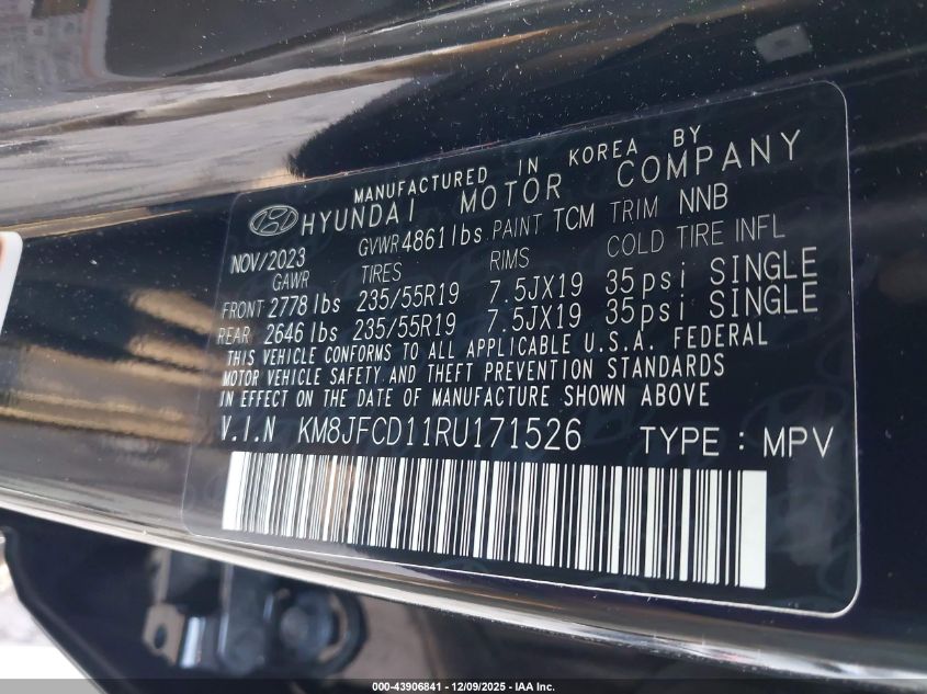 2024 Hyundai Tucson Hybrid N Line VIN: KM8JFCD11RU171526 Lot: 43906841